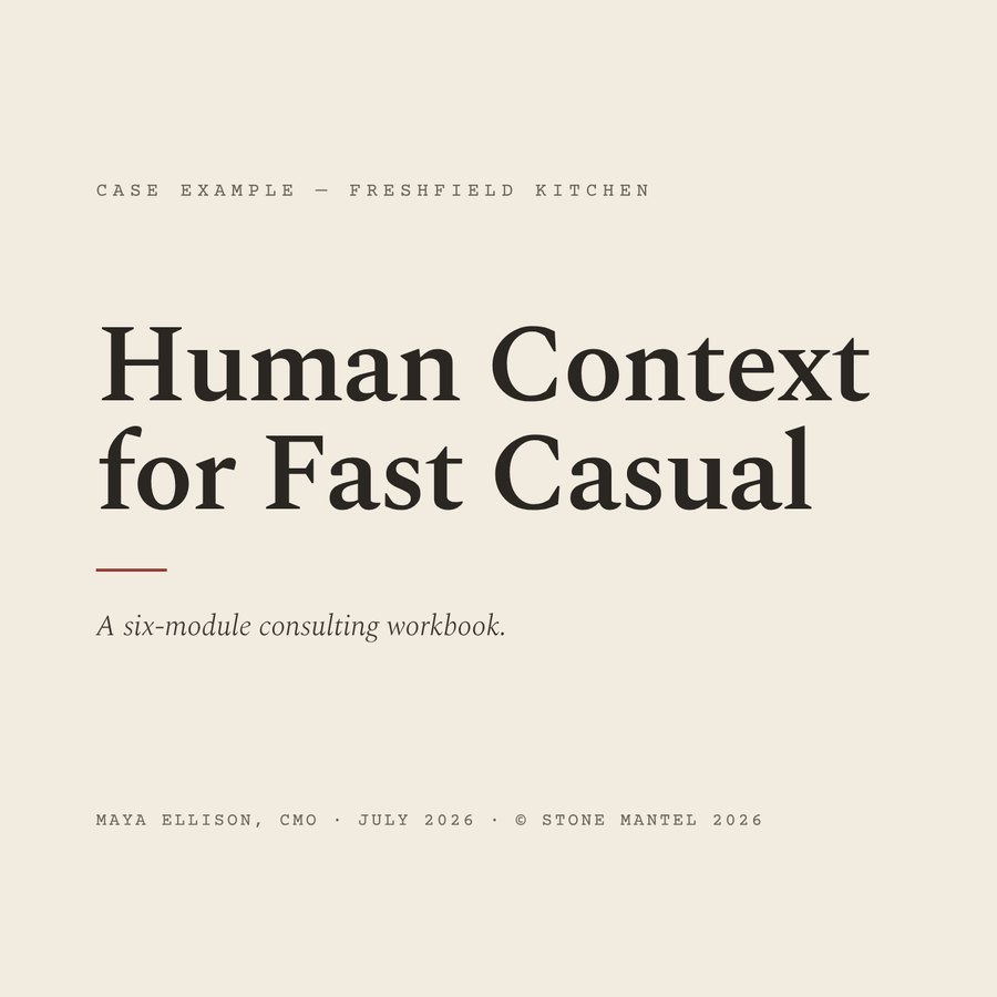 Human Context for Fast Casual, a six-module consulting workbook, Freshfield Kitchen case example. Links to the workbook.