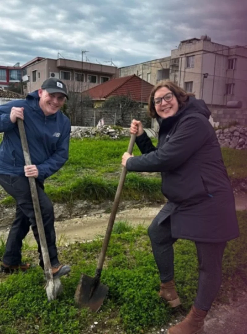 Dan and Annie on the newly purchased land in Durrës