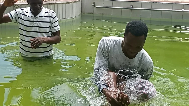 A believer being baptized