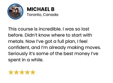 Real student testimonial screenshot for the Gold and Silver Mastery Bundle