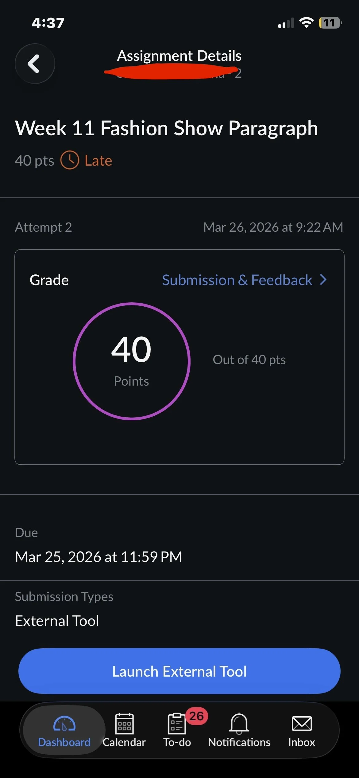 40/40 on writing assignment