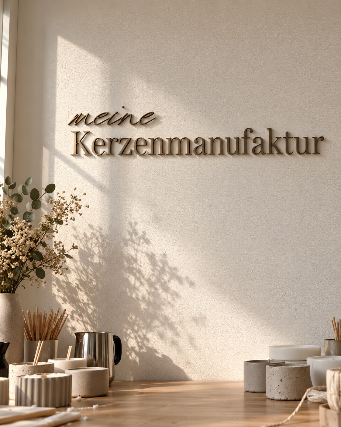 Handgefertigte Kerzen und Betongefäße in der Kerzenmanufaktur