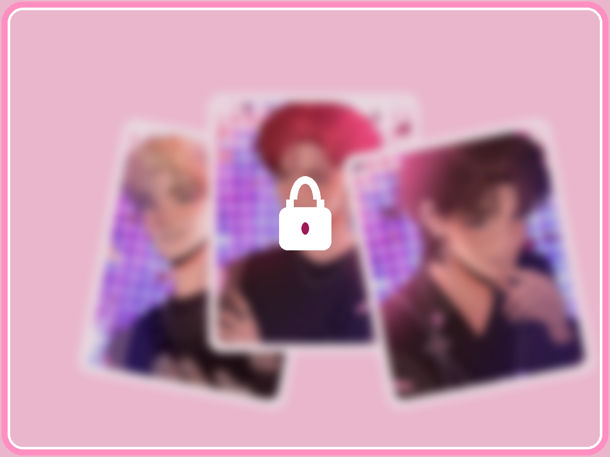 Three locked Love Clause photo cards, one for each idol