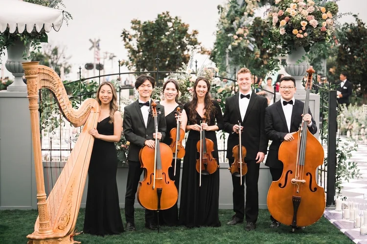 Pink Mozart orchestra with harp and strings at Rosewood Miramar Beach