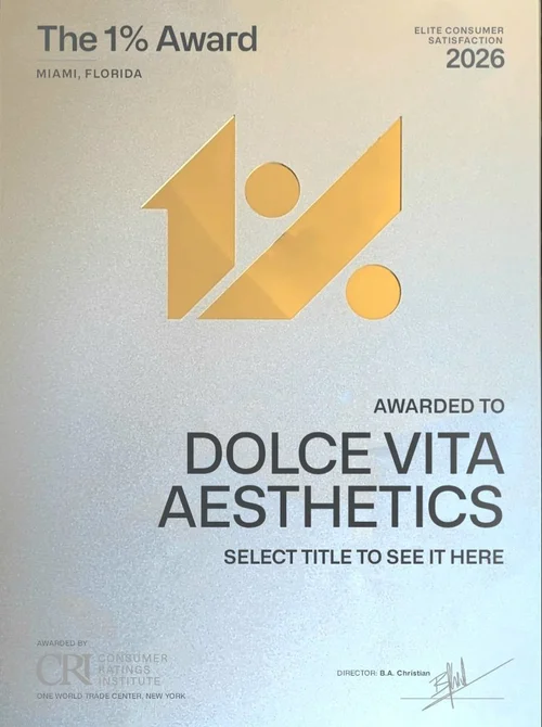 The 1% Award 2026, Consumer Ratings Institute, awarded to Dolce Vita Aesthetics
