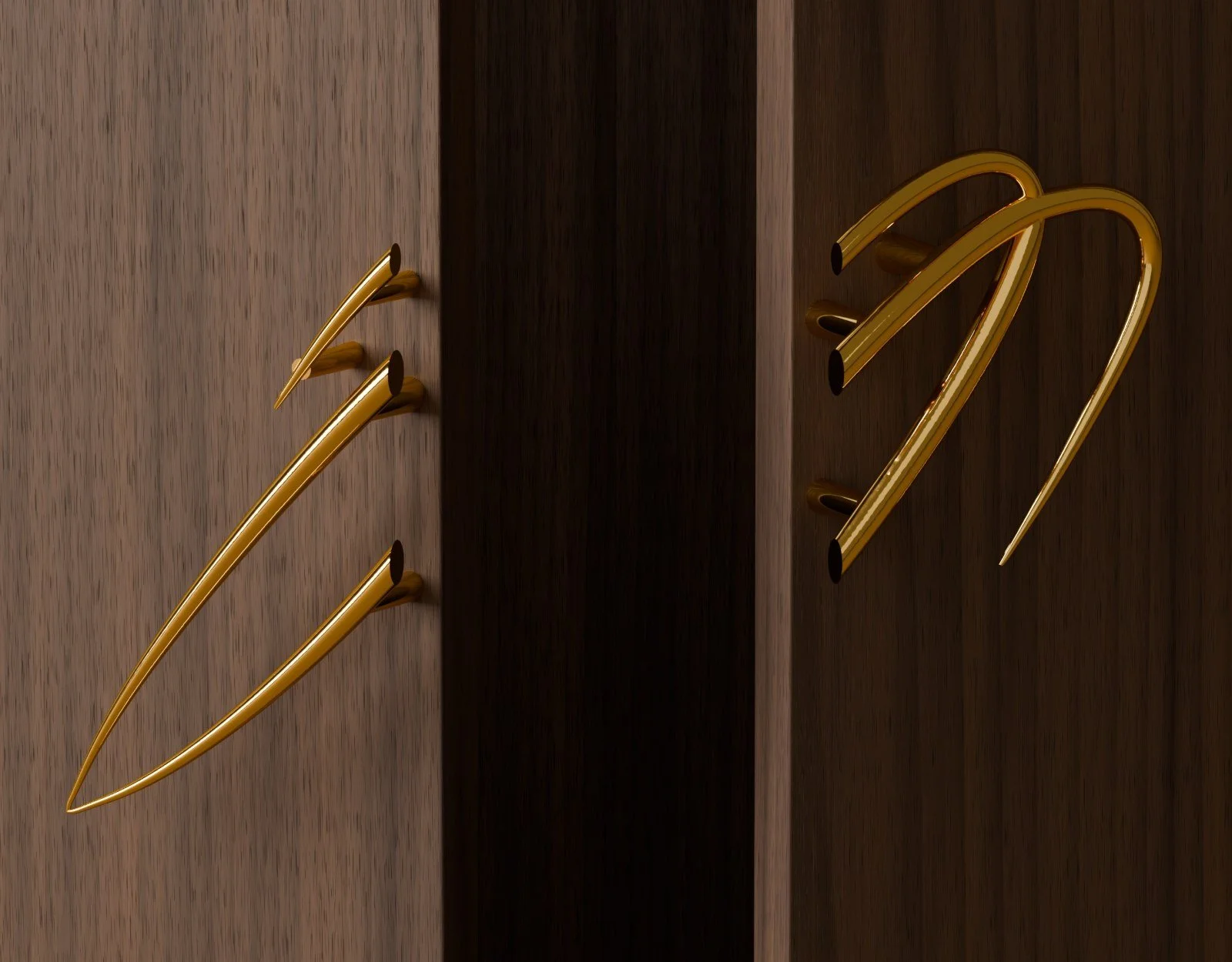 The doors opening: the mark splits in two, each half on its own door