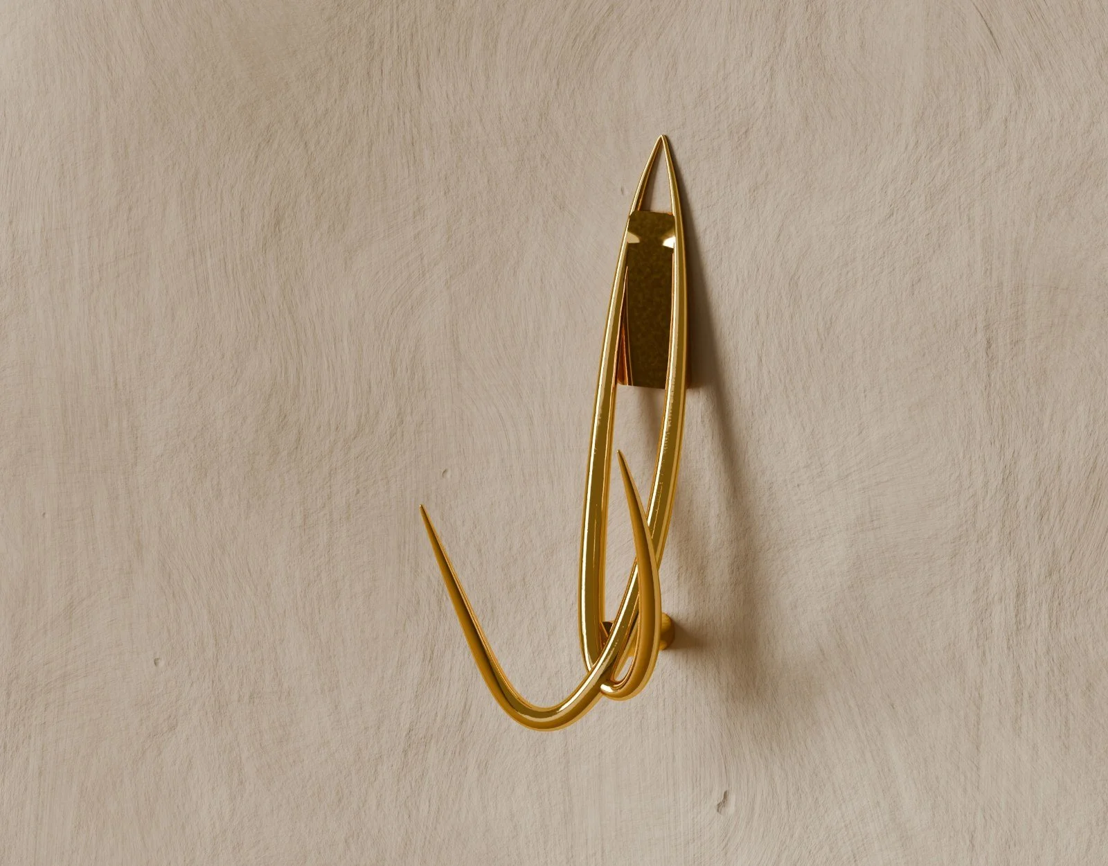 The coat hook on a limewashed wall, three-quarter view