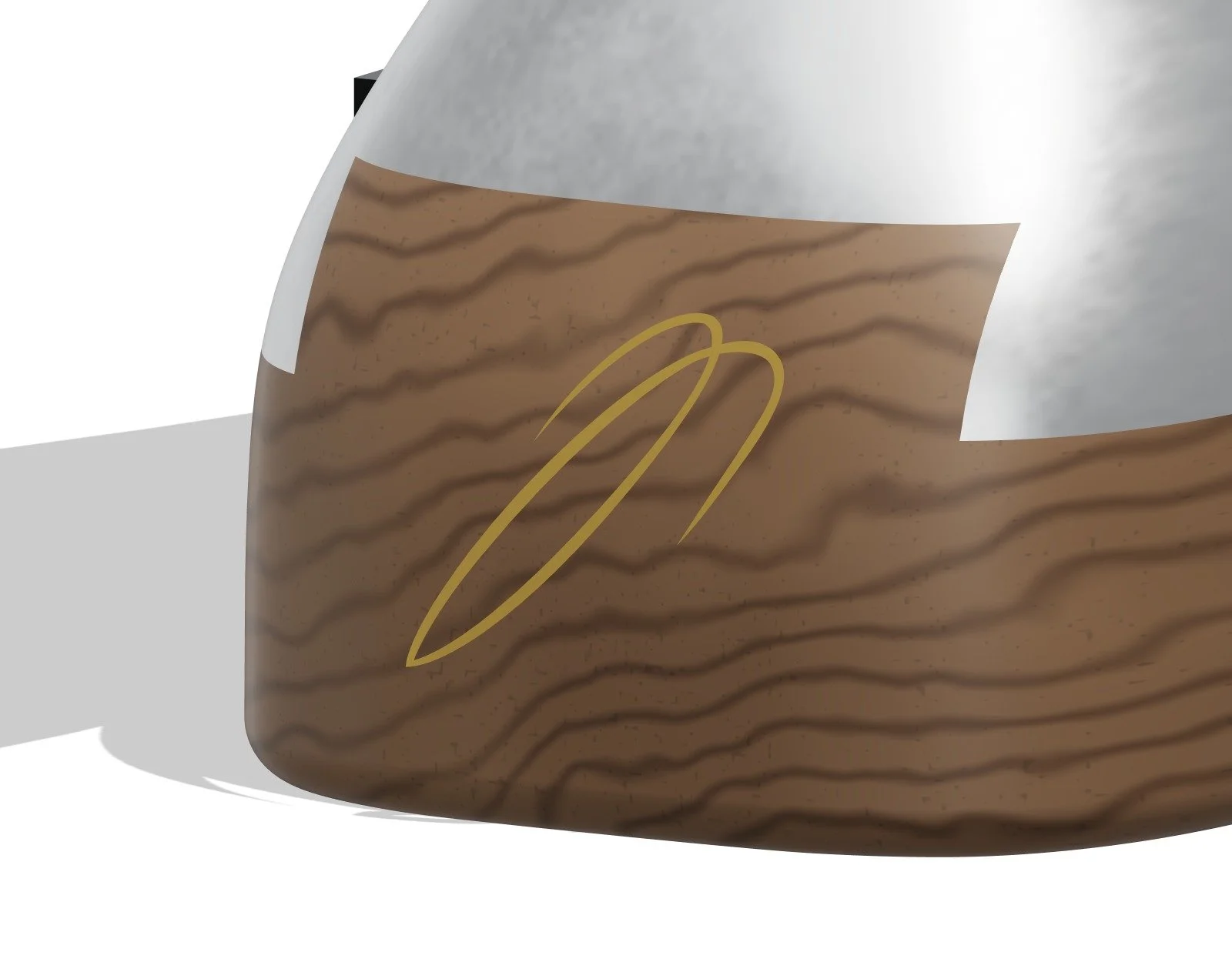 Close-up of the walnut foot with the mark inlaid in brass