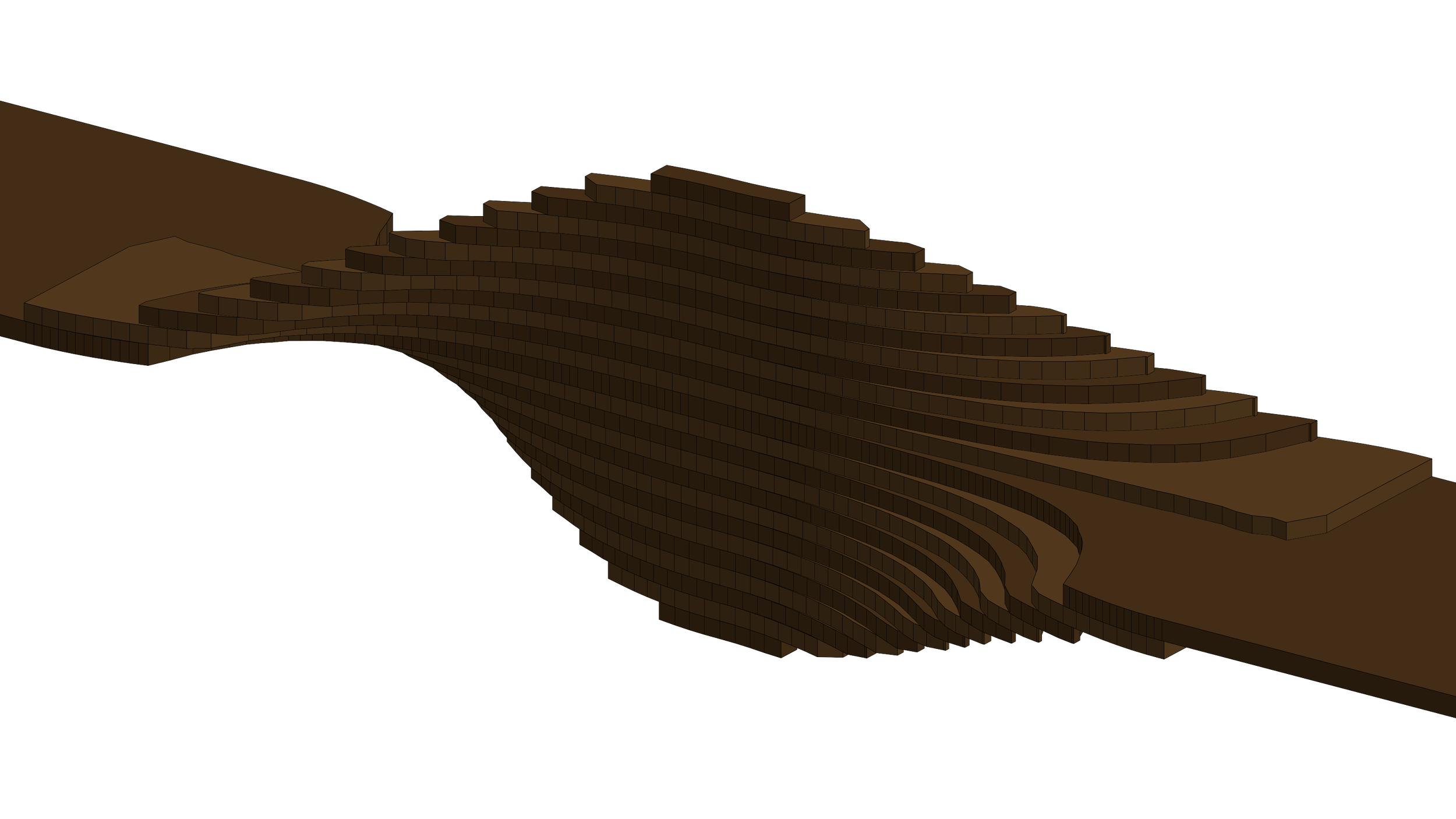 Close-up of the twist in CAD: the stepped stack of 1-inch layers waiting to be carved