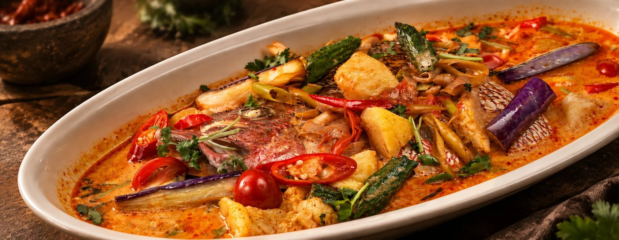 Tom yum curry fish head
