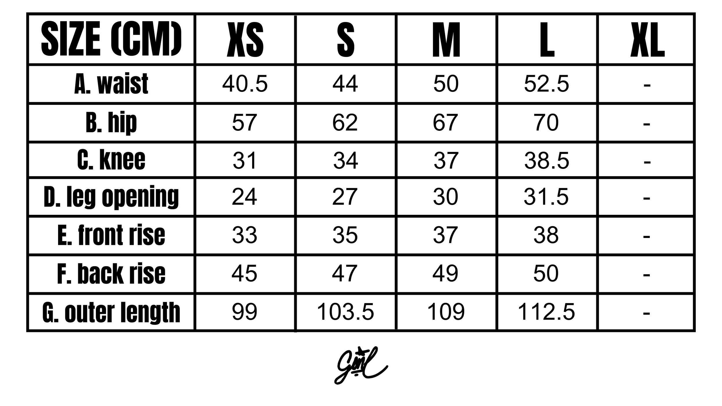 Size Chart CM