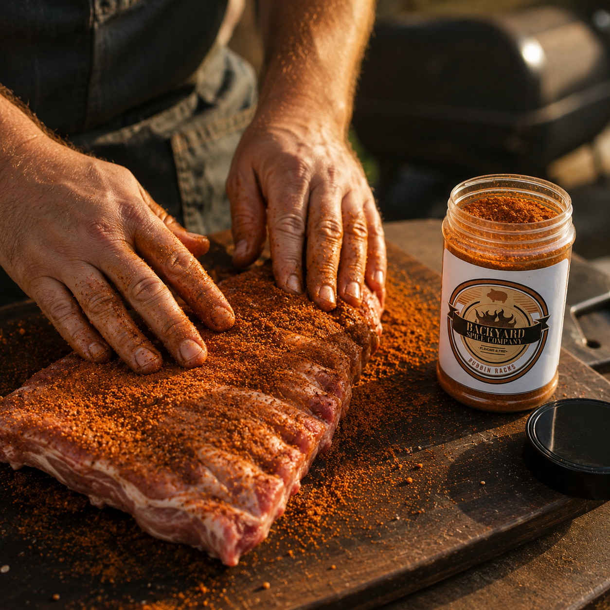 St. Louis ribs seasoned with Backyard Spice Company Rubbin Racks