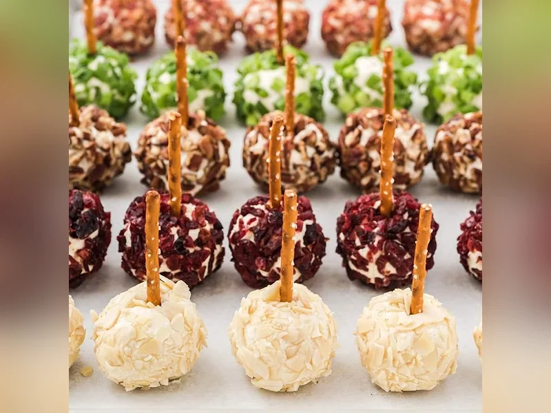 Cheese ball bites appetizer with bacon and herbs - creative catering Rochester MI