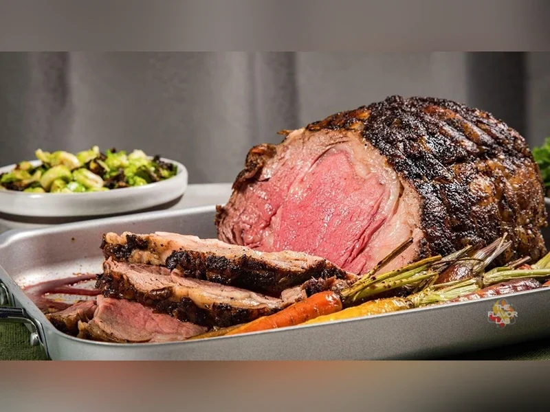 Coffee-rubbed prime rib with smokehouse zip sauce - Michigan catering entree