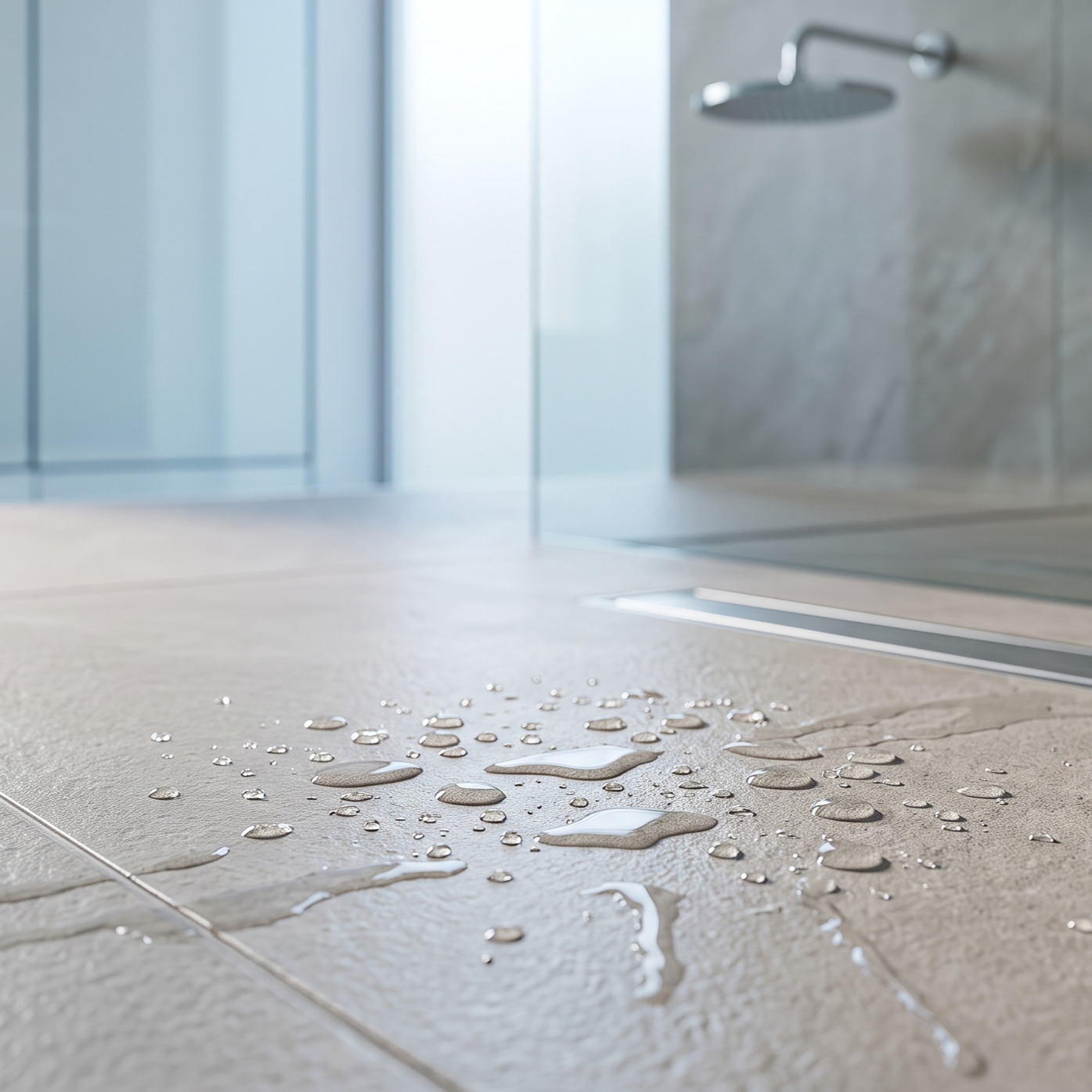 wet bathroom tile texture test under running water