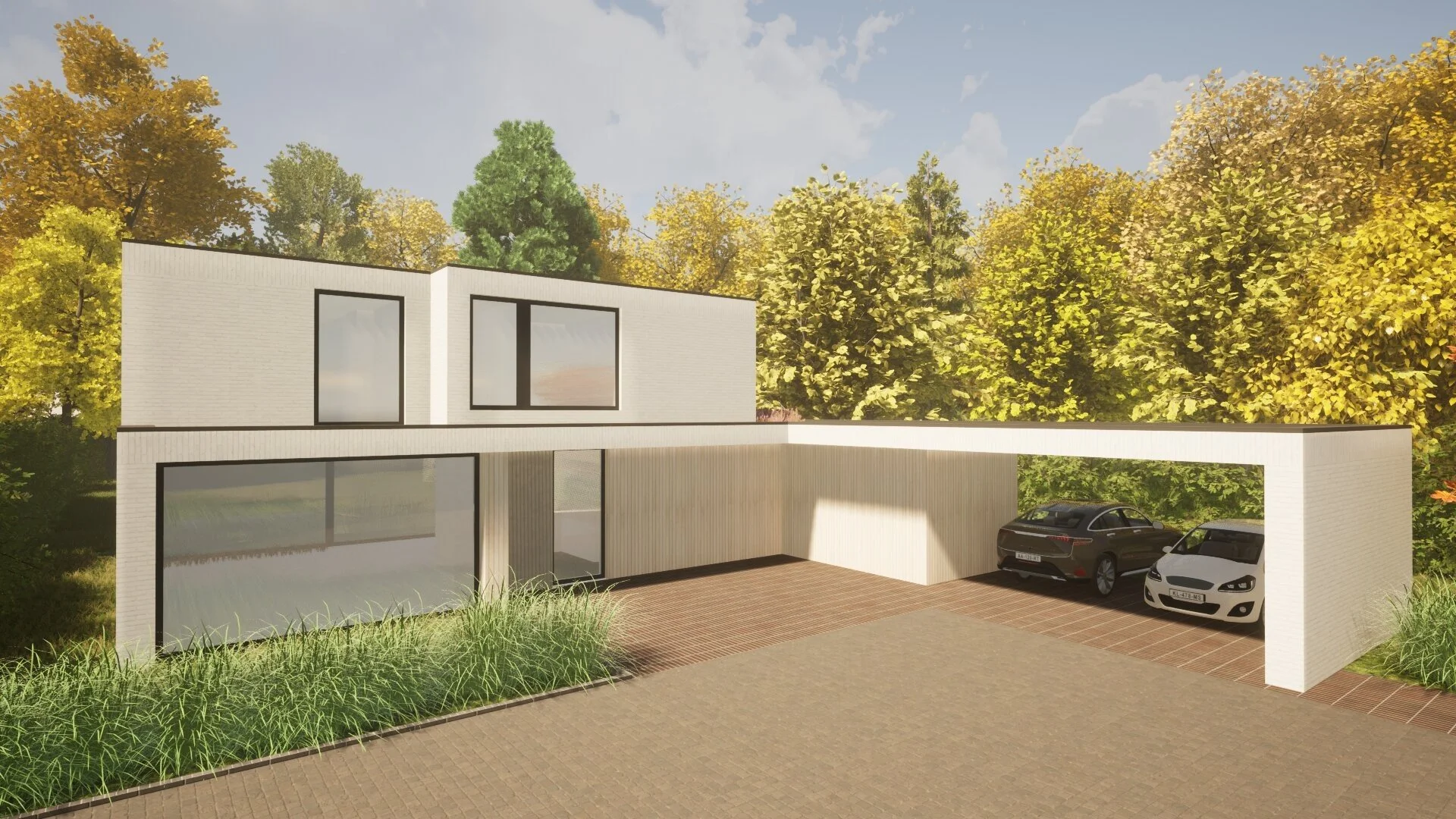 Vue 3D de l’habitation à Richelle et de son car-port