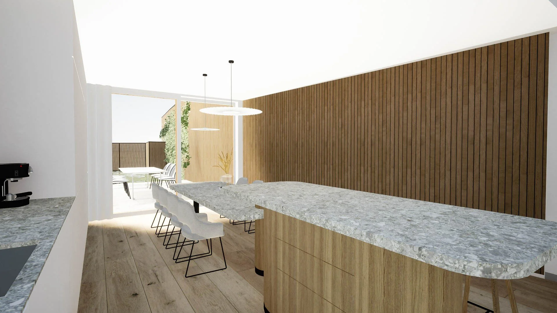 Vue projetée de l’îlot de cuisine