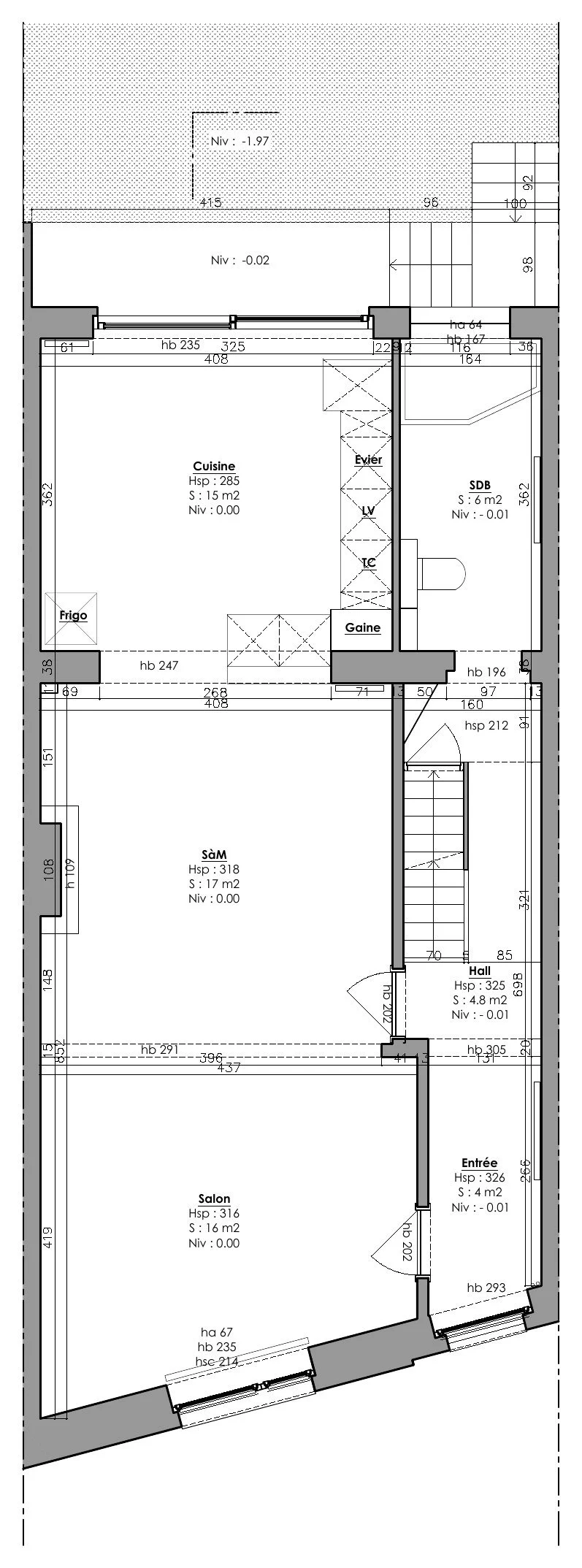 Plan du rez-de-chaussée, existant