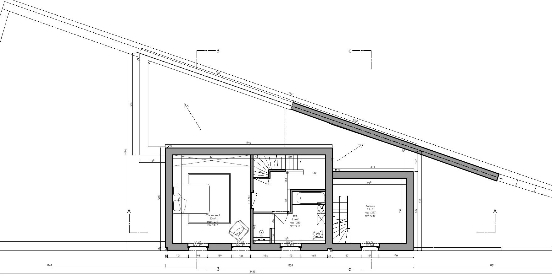 Plan de l’étage, projeté