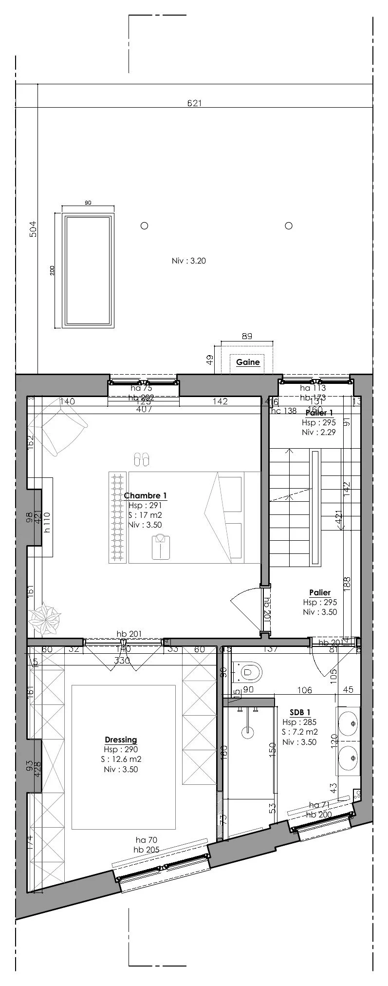 Plan de l’étage, projeté