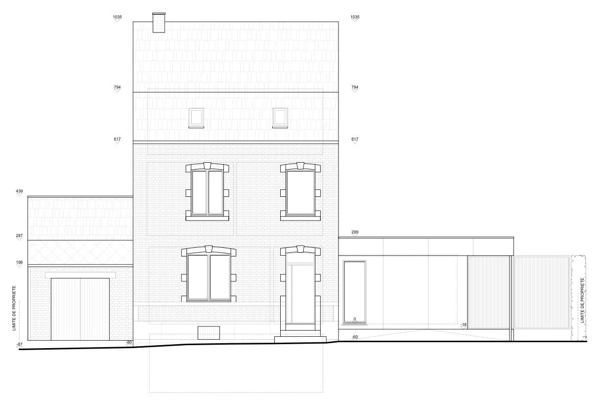 Élévation ouest, projetée