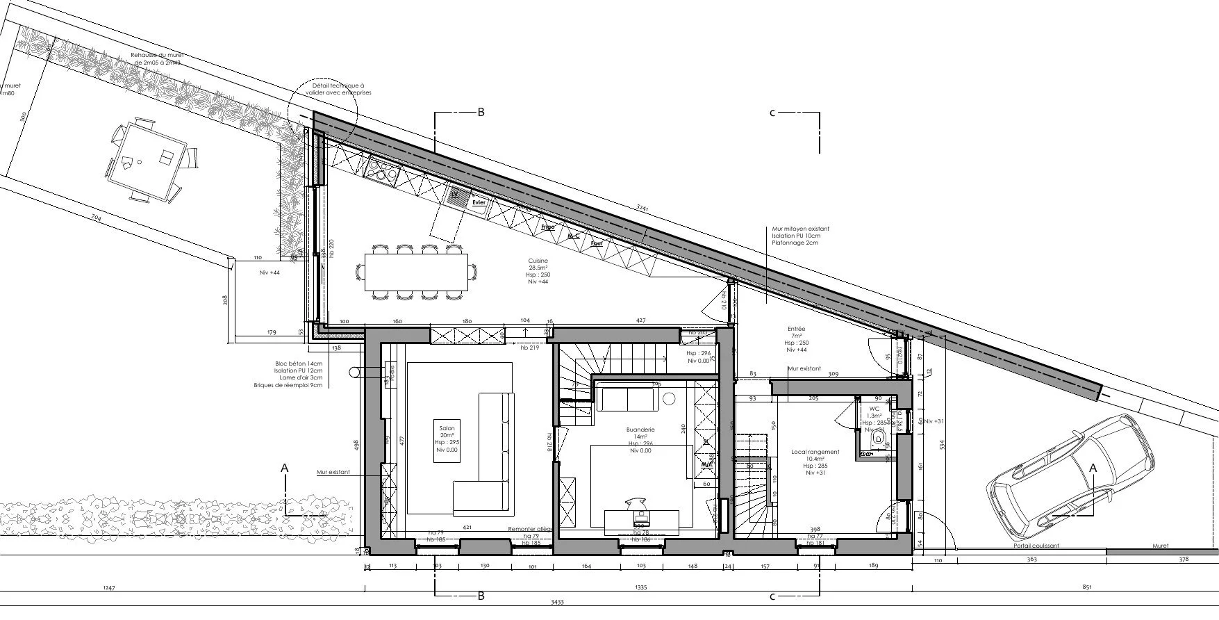 Plan du rez-de-chaussée, projeté