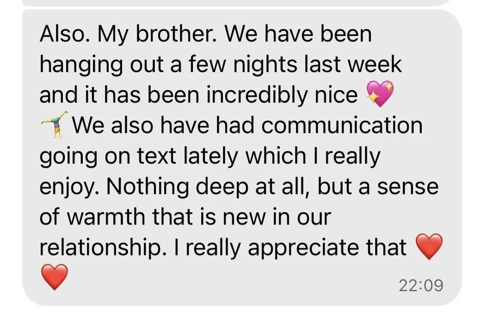 Client message: a sense of warmth that is new in our relationship