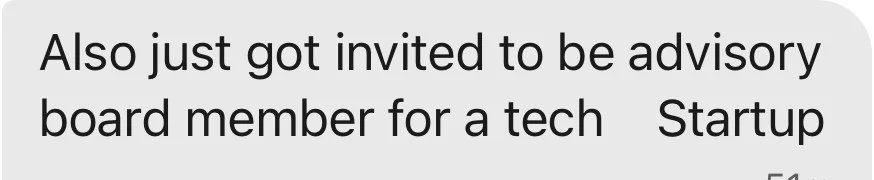 Client message: invited to be an advisory board member for a tech startup
