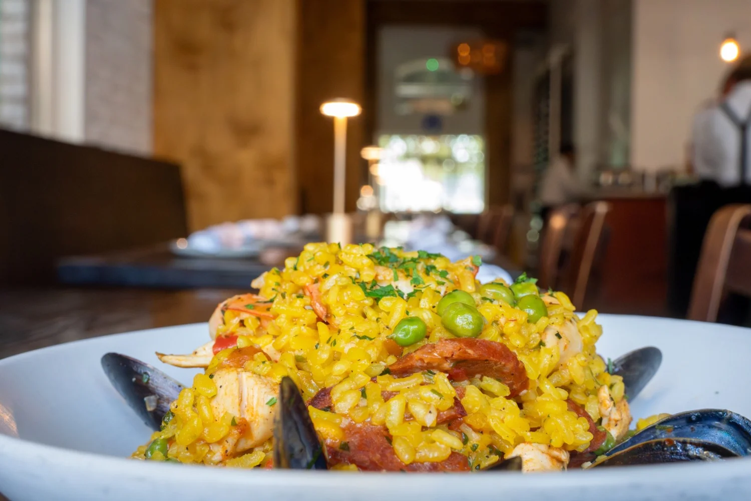 Lokanta paella with seafood and saffron rice in the Pleasanton dining room