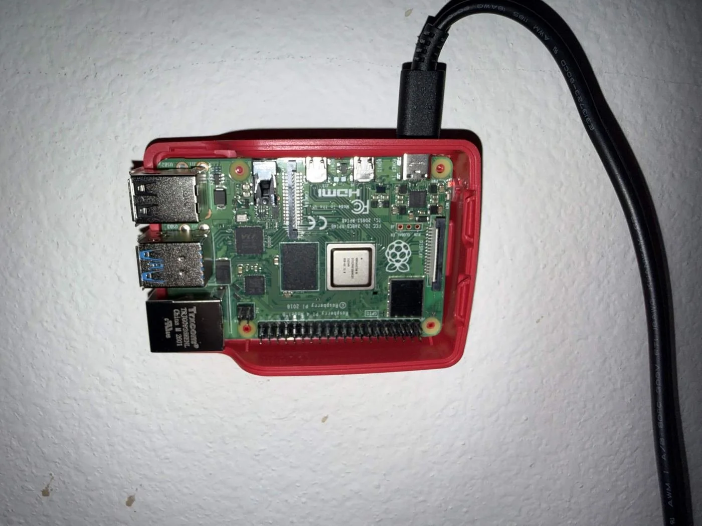 Raspberry Pi 4 Model B board exposed inside its open case