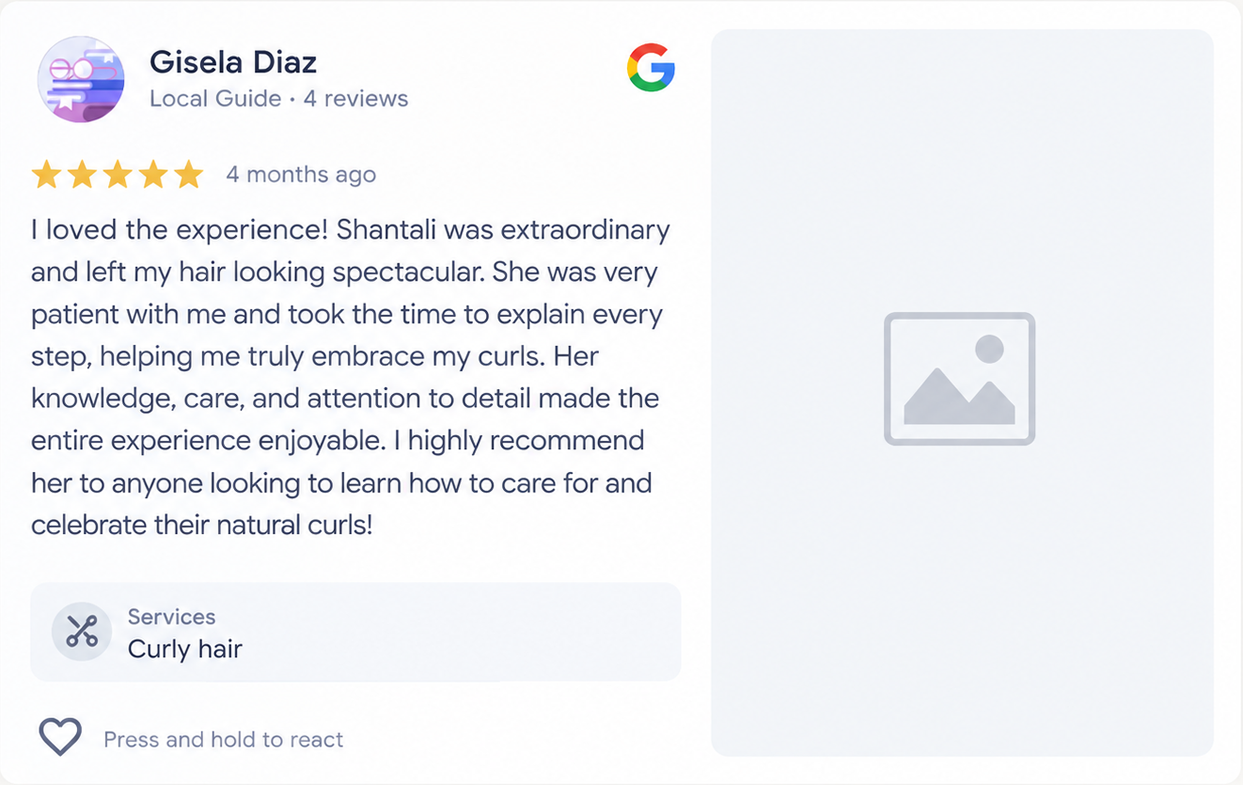 5-star Google review from Vanessa Bracero for Faith in Curls