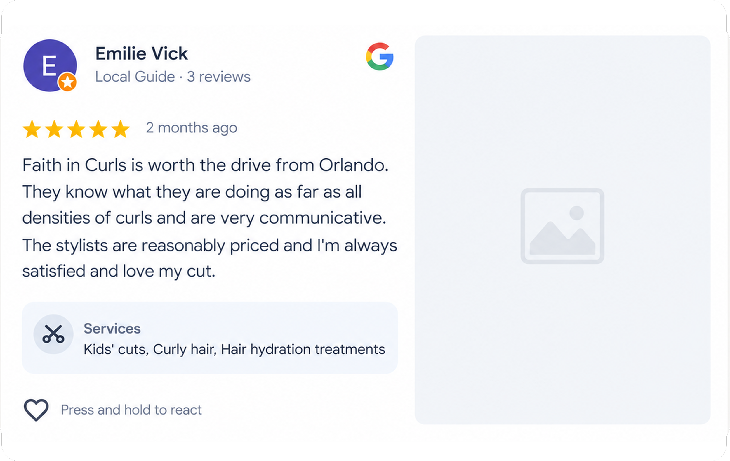 5-star Google review for Faith in Curls
