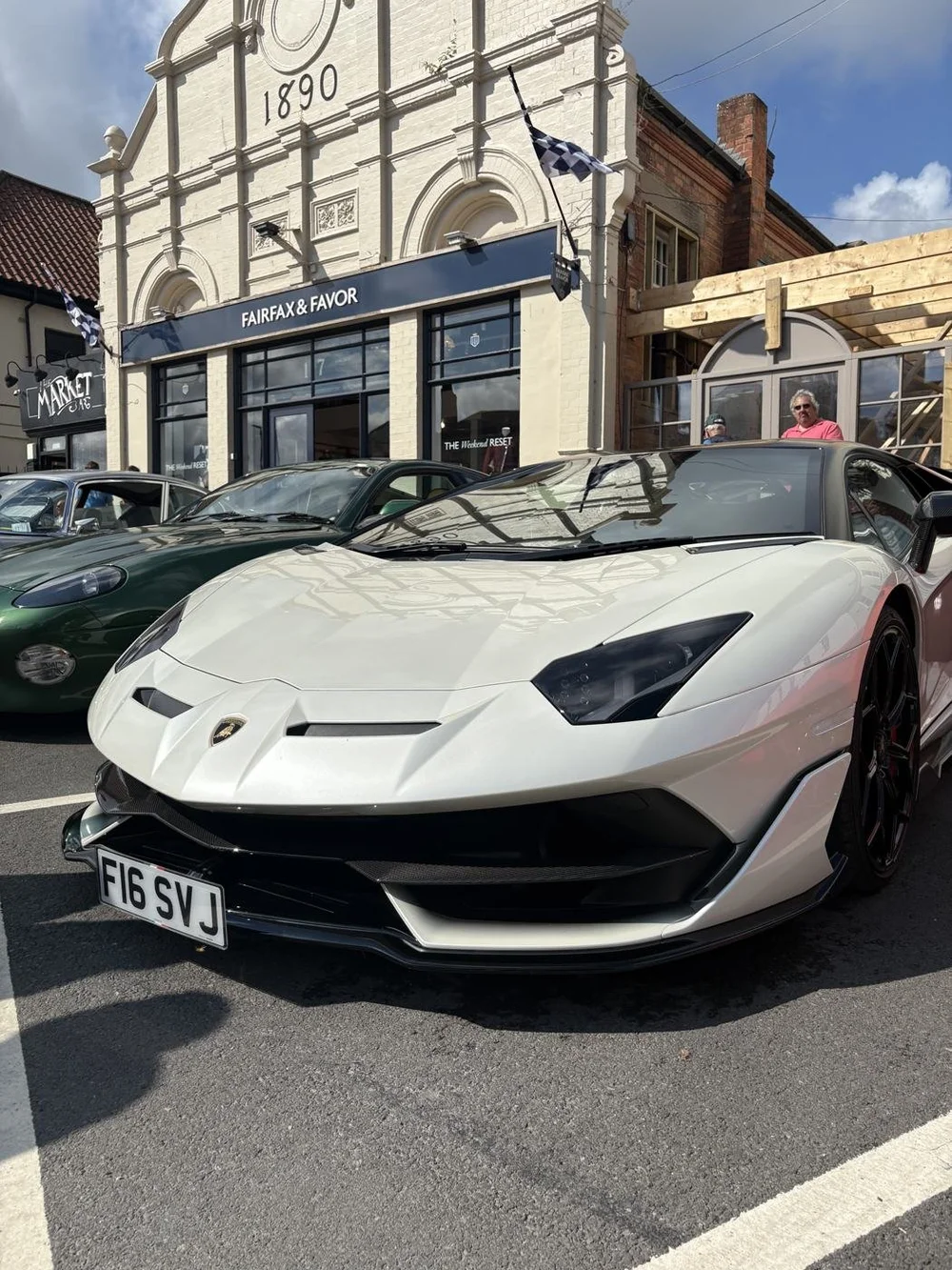 A white Lamborghini Aventador at Bawtry