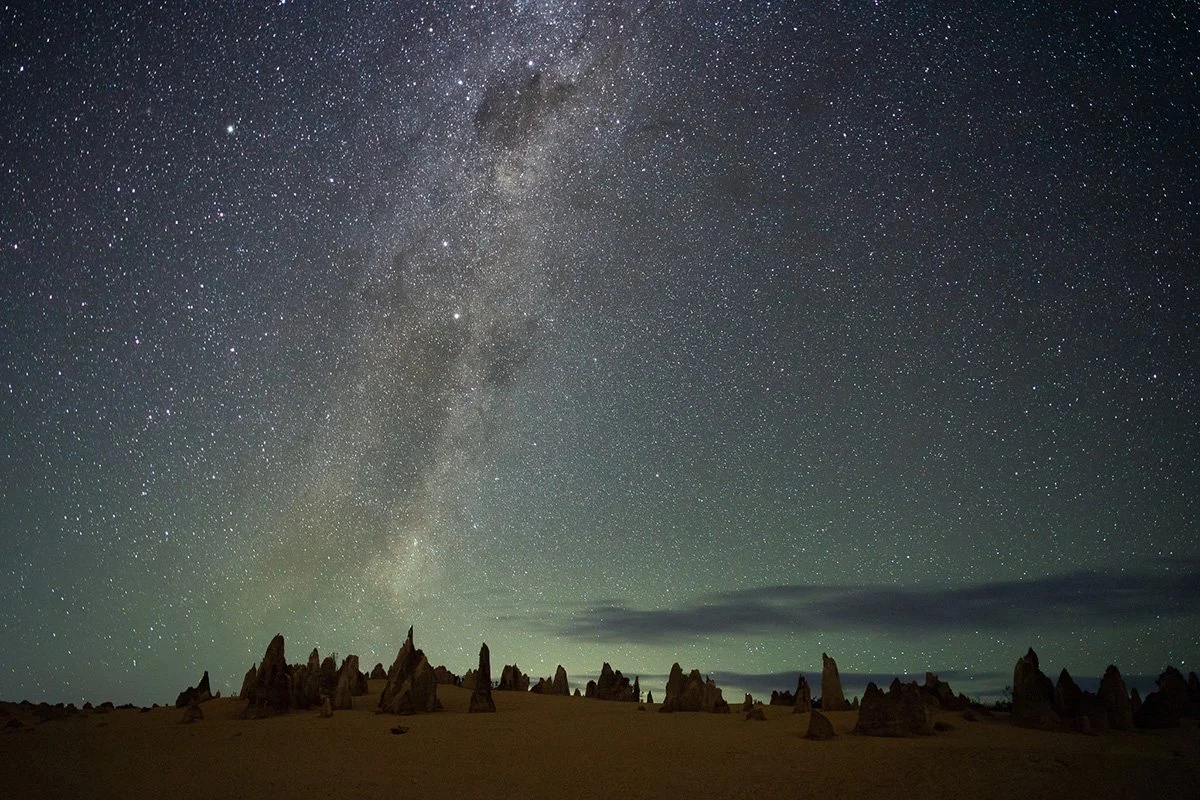 Night sky and Milky Way over the Pinnacles Desert