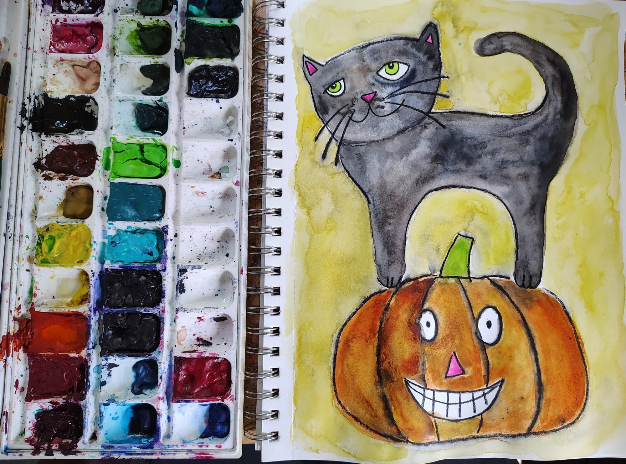 Boo to You: Spooky Watercolor Cat — finished project by Elyse Dean