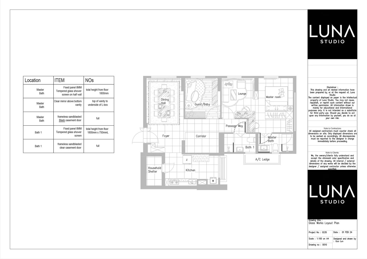Glass works layout by Luna Studio for a 4-room HDB in Tampines