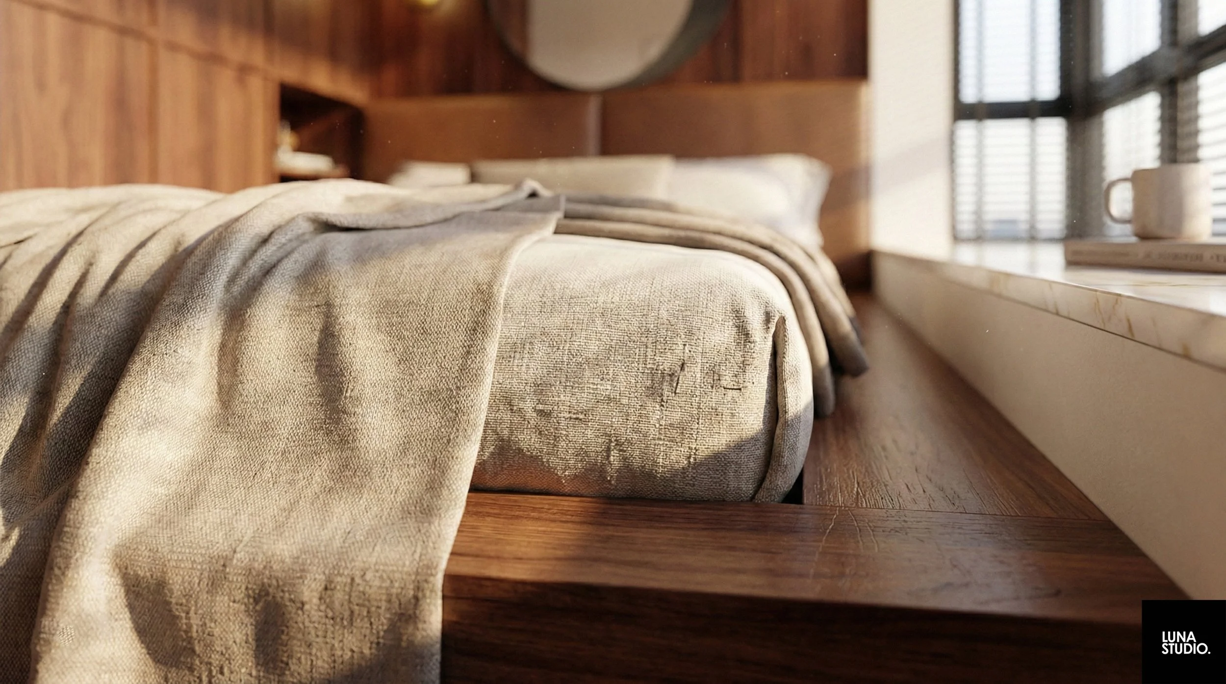 Close up of textured wall finish with curated art pieces in a luxury home