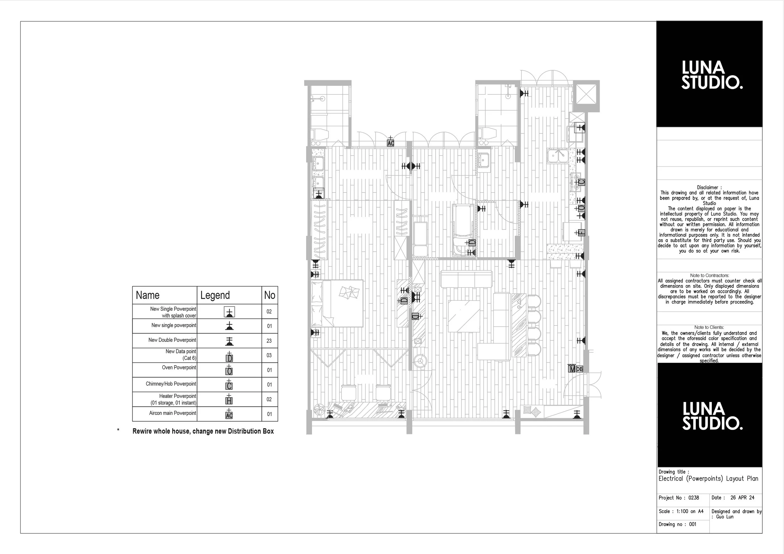 Electrical power point and data layout plan.