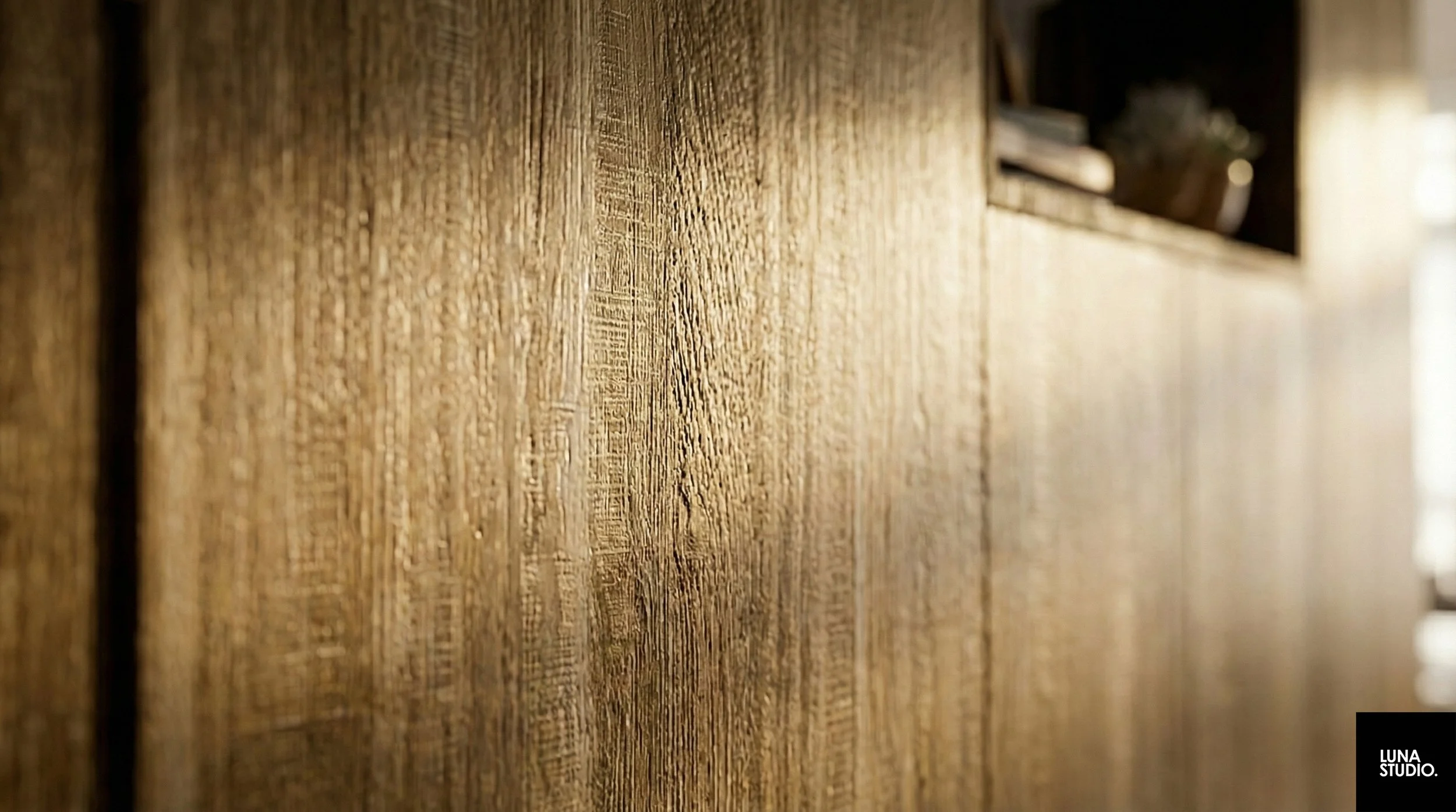 Close up of wood grain laminates and joinery details