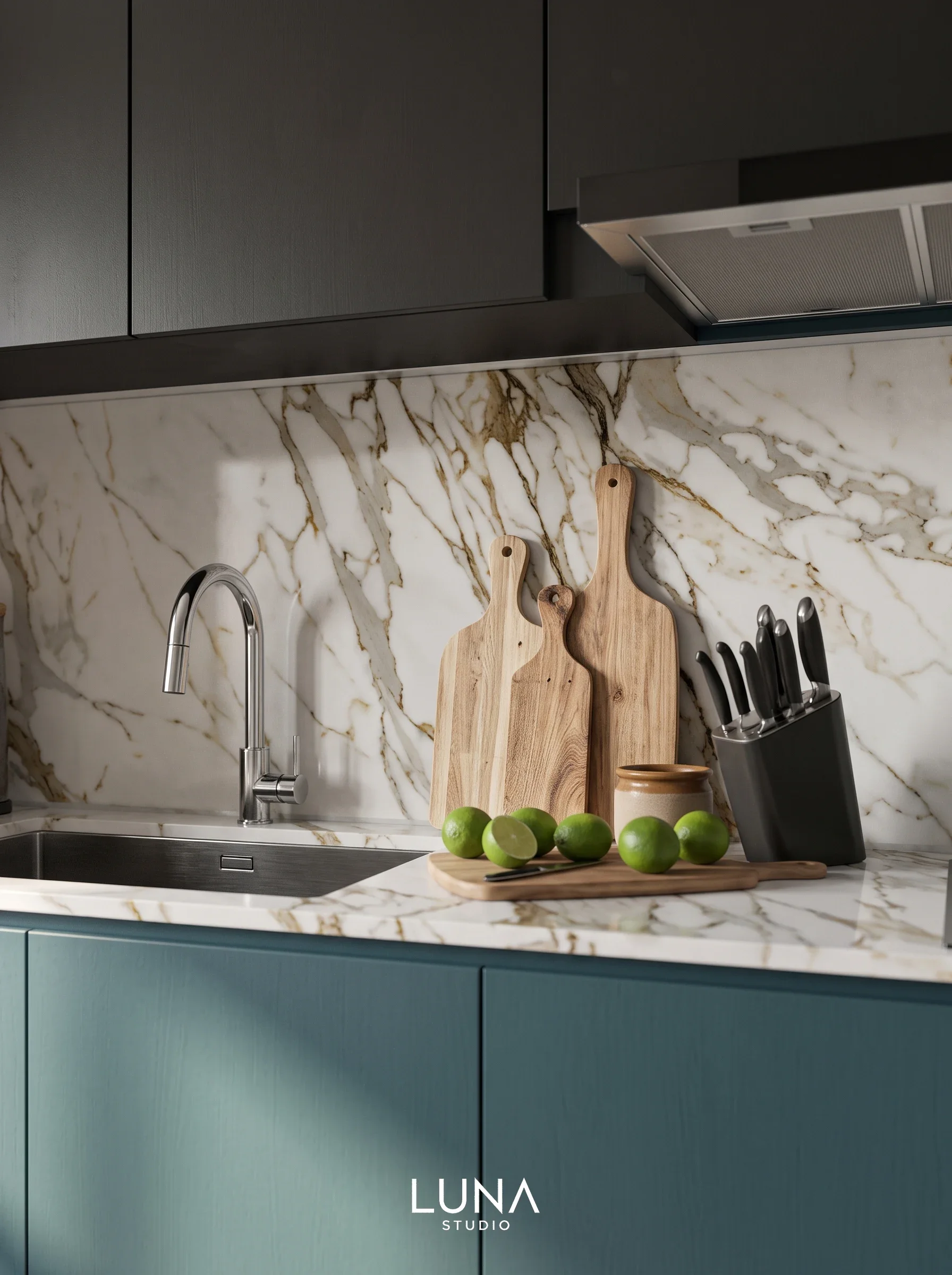 Marble backsplash detail.