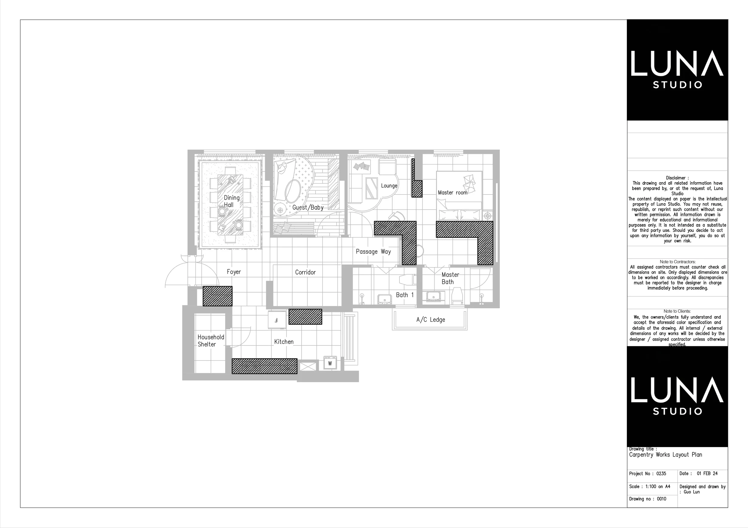 Carpentry works layout drawing.