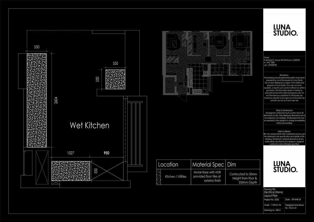 Luna Studio drawing sheet: electrical items layout plan