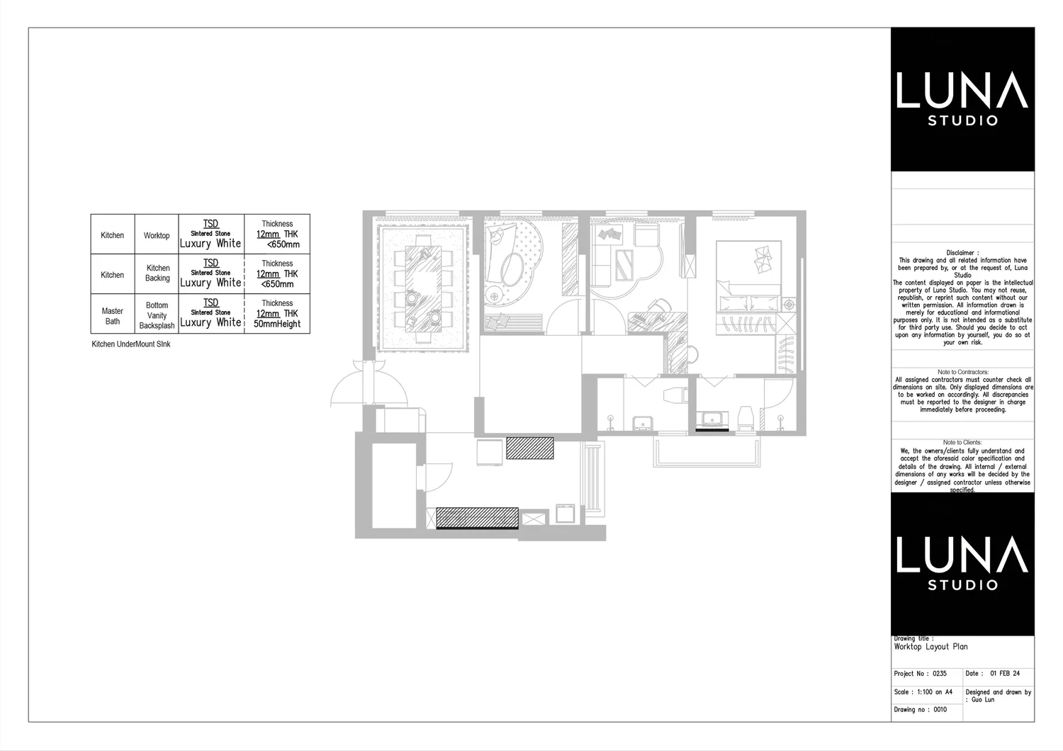 Worktop layout by Luna Studio for a 4-room HDB in Tampines