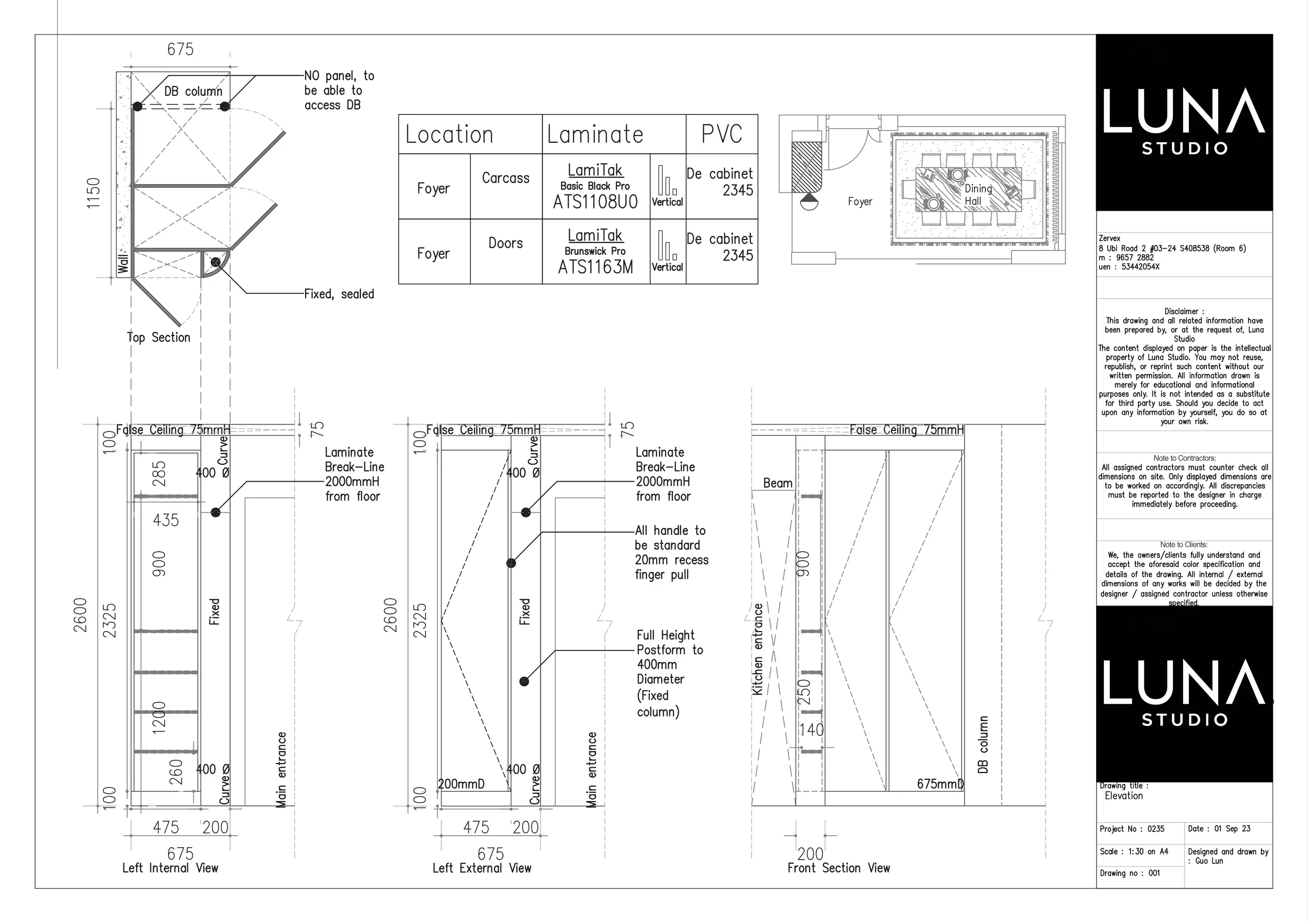 Shoes cabinet side elevation drawing.