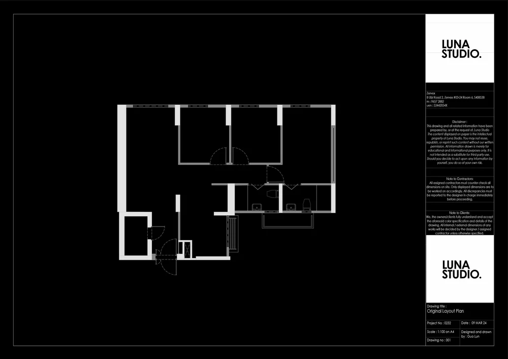 Luna Studio drawing sheet: original layout plan of a flat before renovation