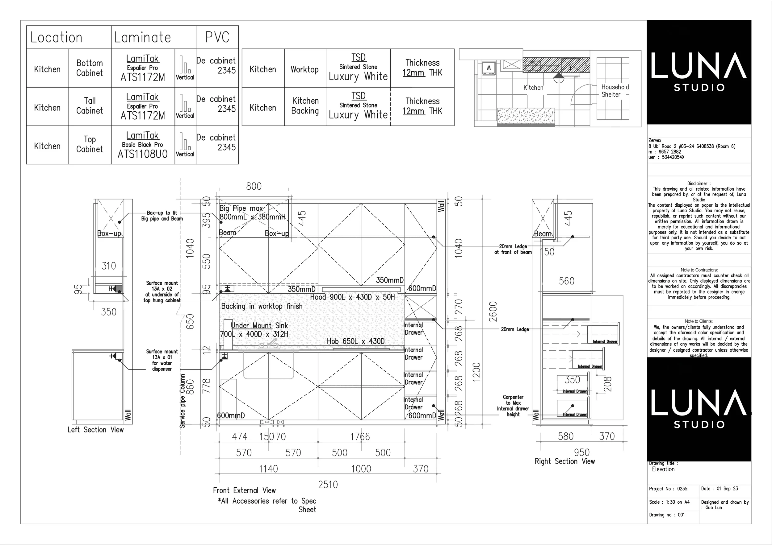 Kitchen top and bottom cabinet elevation drawing.