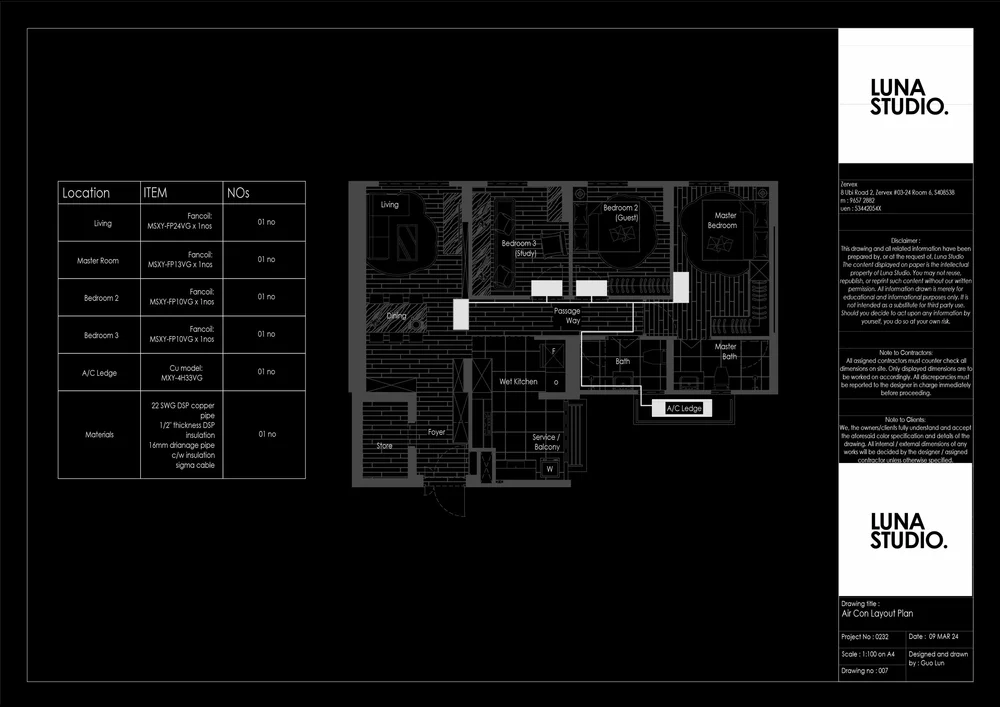 Luna Studio drawing sheet: air-conditioning layout plan