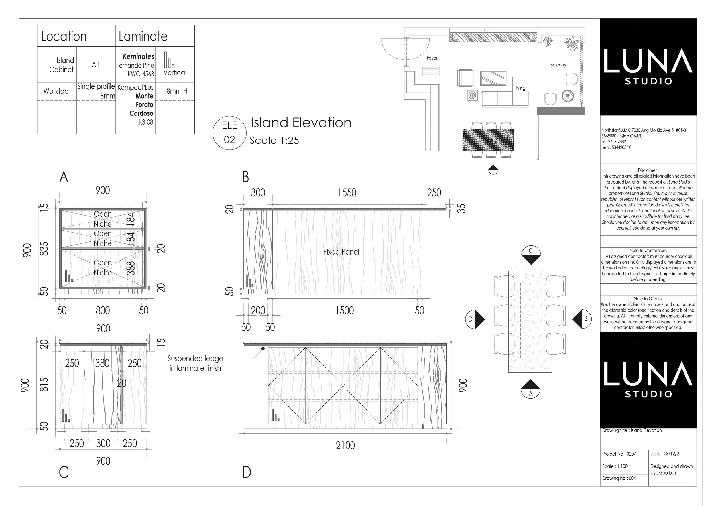 Island elevation drawing by Luna Studio.