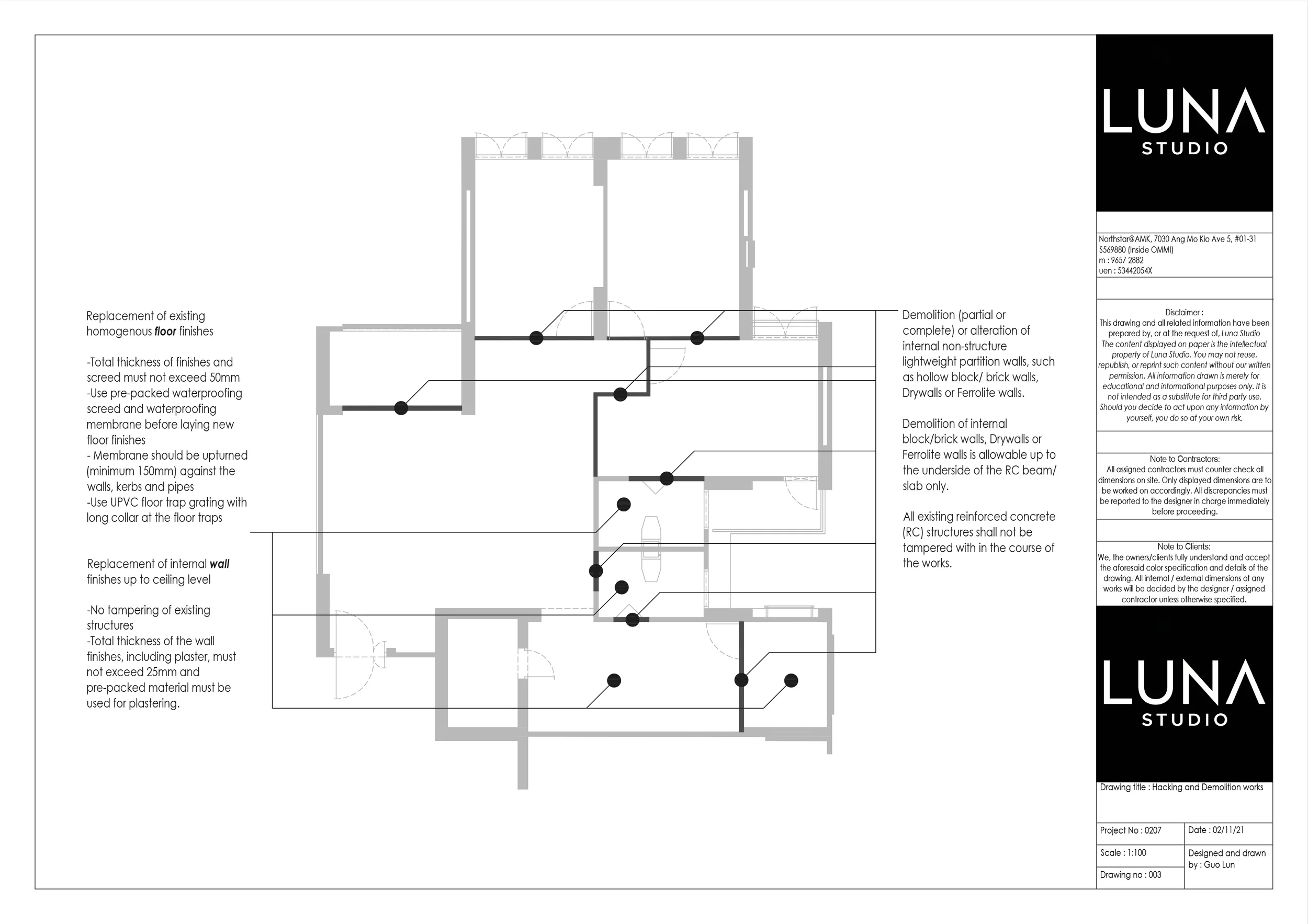 Hacking and demolition works plan by Luna Studio.