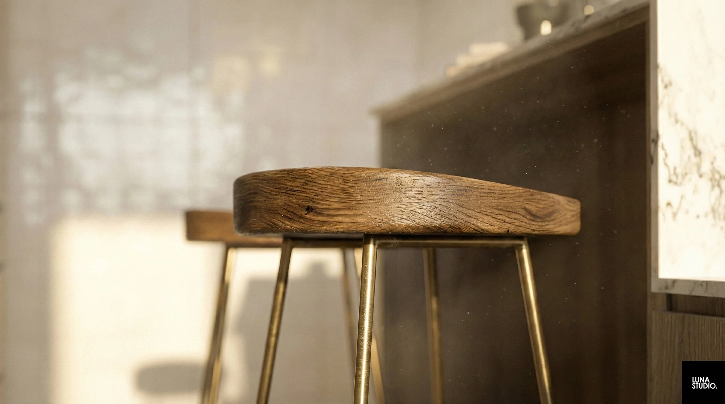 Wood bar stool with clean lines Japandi style